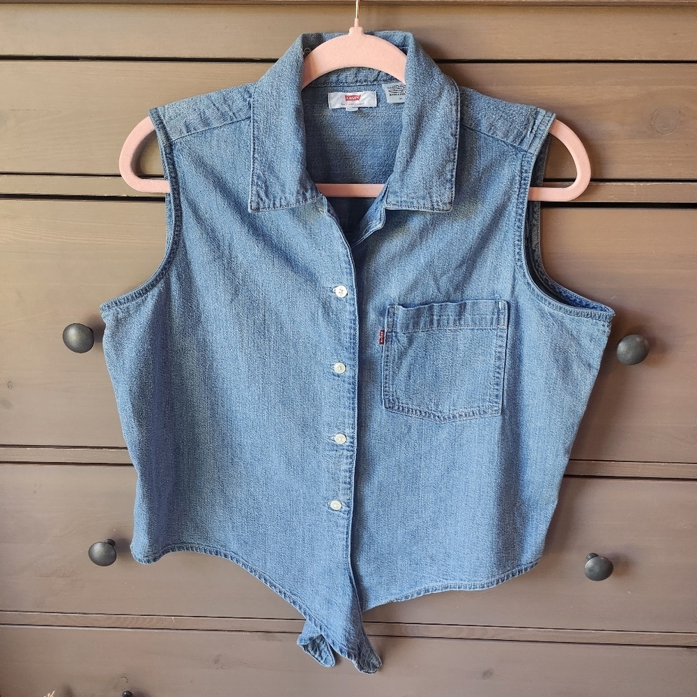 Levi's Womens Front Knot Sleeveless Denim Top